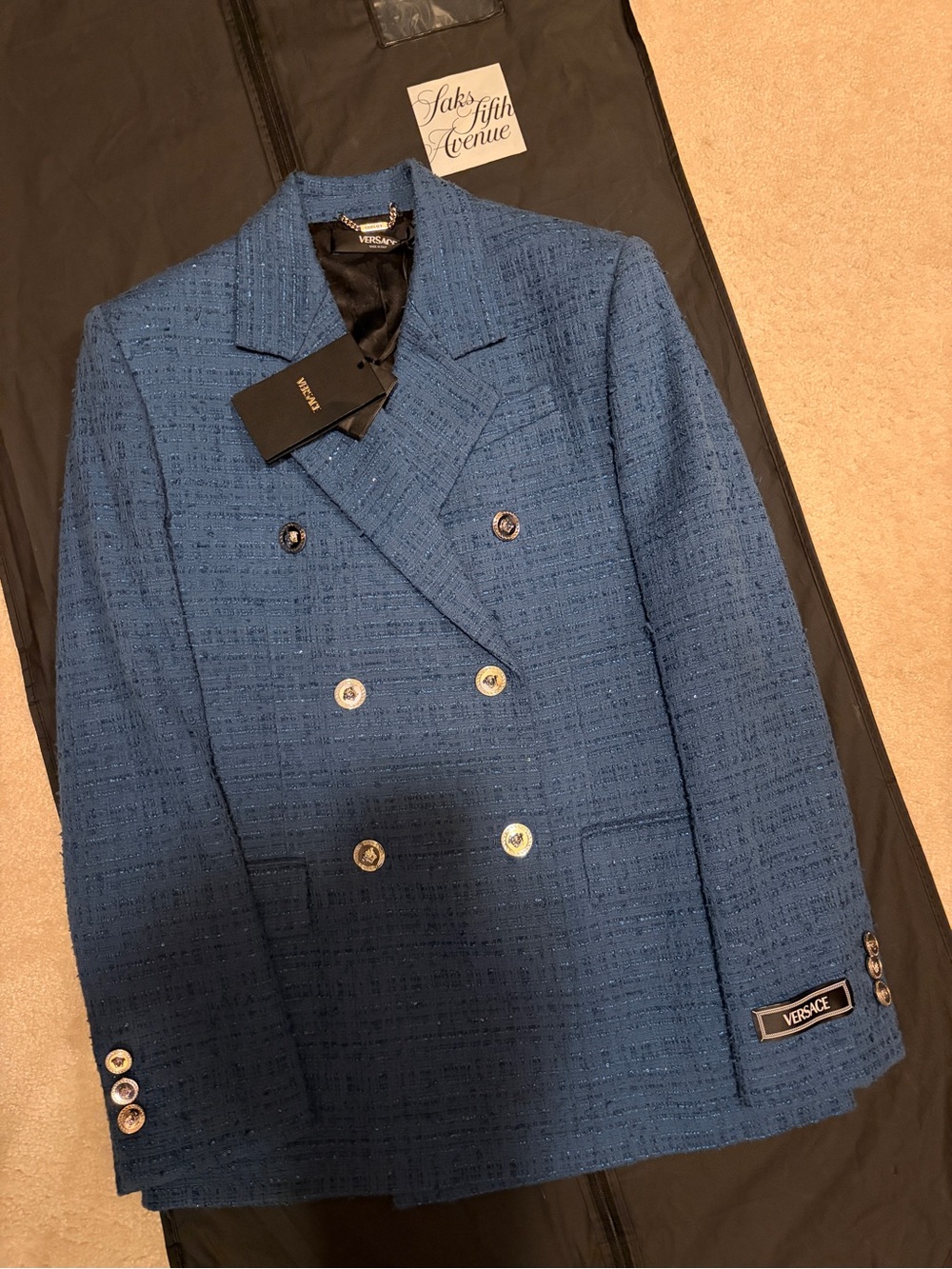 Versace Double-Breasted Blue Textured Sport Coat
